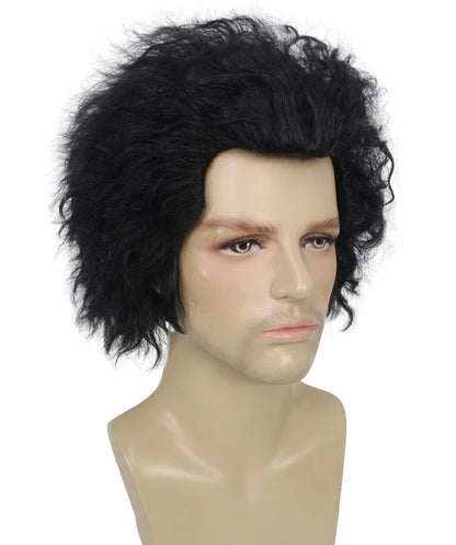 HPO Men "s Short Black Curly Video Gaming Wig  | Halloween Wig | Flame-retardant Synthetic Fiber