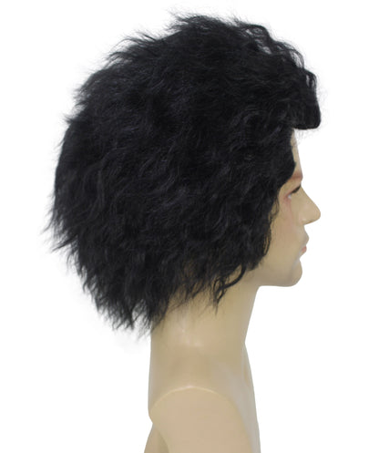 HPO Men "s Short Black Curly Video Gaming Wig  | Halloween Wig | Flame-retardant Synthetic Fiber