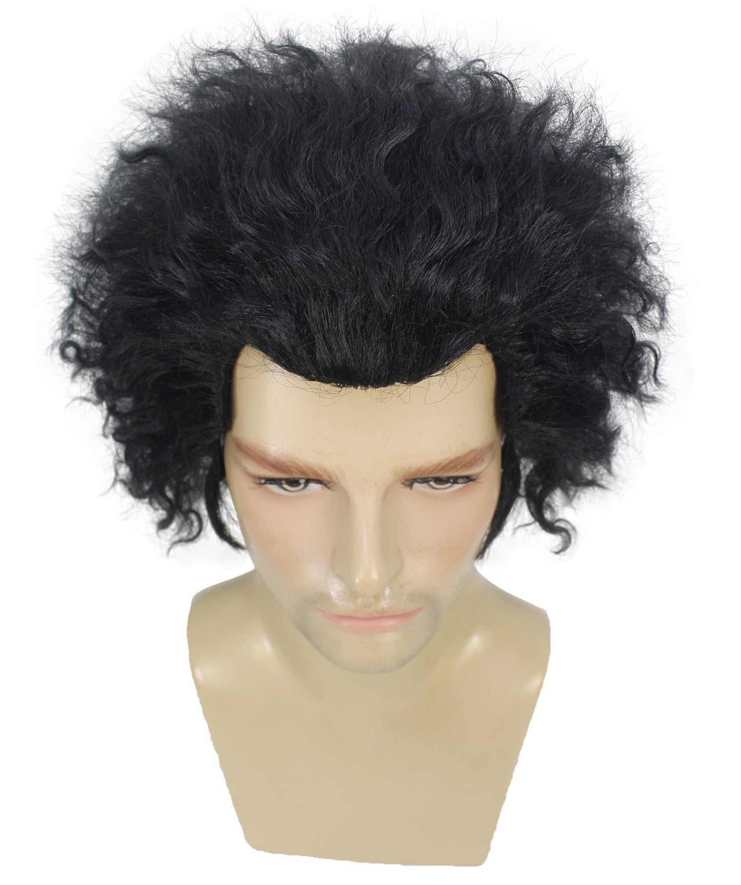 HPO Men "s Short Black Curly Video Gaming Wig  | Halloween Wig | Flame-retardant Synthetic Fiber