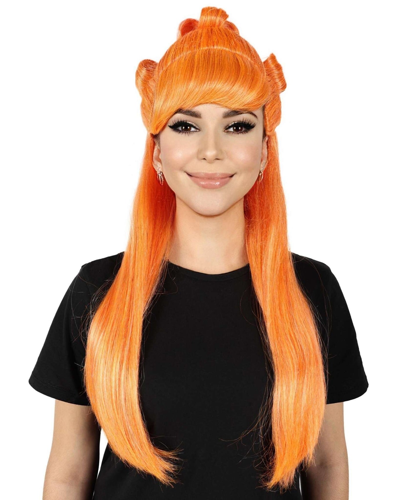 HPO Women Megan Thee Stallion Long Straight Orange Wigs, Premium Breathable Capless Cap with Flame Retardant Synthetic Fiber Hair