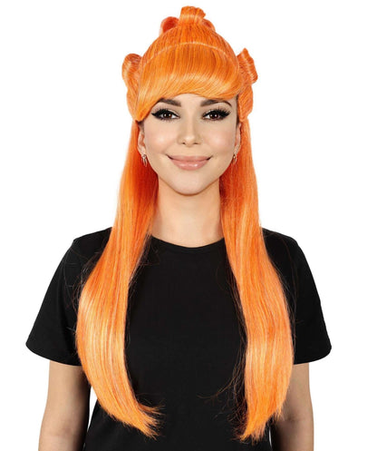 HPO Women Megan Thee Stallion Long Straight Orange Wigs, Premium Breathable Capless Cap with Flame Retardant Synthetic Fiber Hair