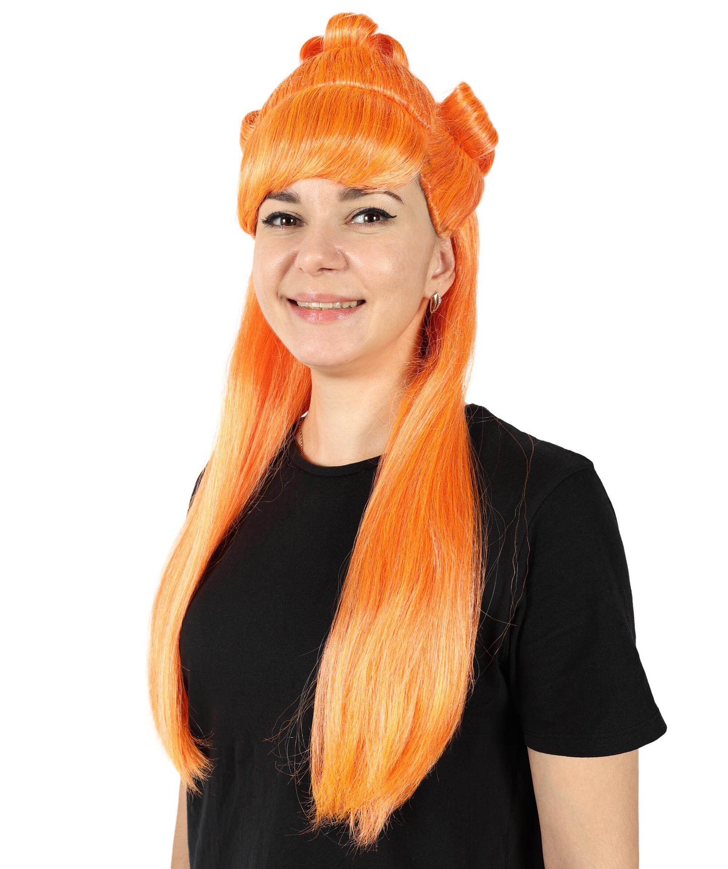 HPO Women Megan Thee Stallion Long Straight Orange Wigs, Premium Breathable Capless Cap with Flame Retardant Synthetic Fiber Hair