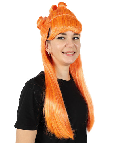 HPO Women Megan Thee Stallion Long Straight Orange Wigs, Premium Breathable Capless Cap with Flame Retardant Synthetic Fiber Hair