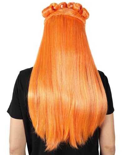 HPO Women Megan Thee Stallion Long Straight Orange Wigs, Premium Breathable Capless Cap with Flame Retardant Synthetic Fiber Hair