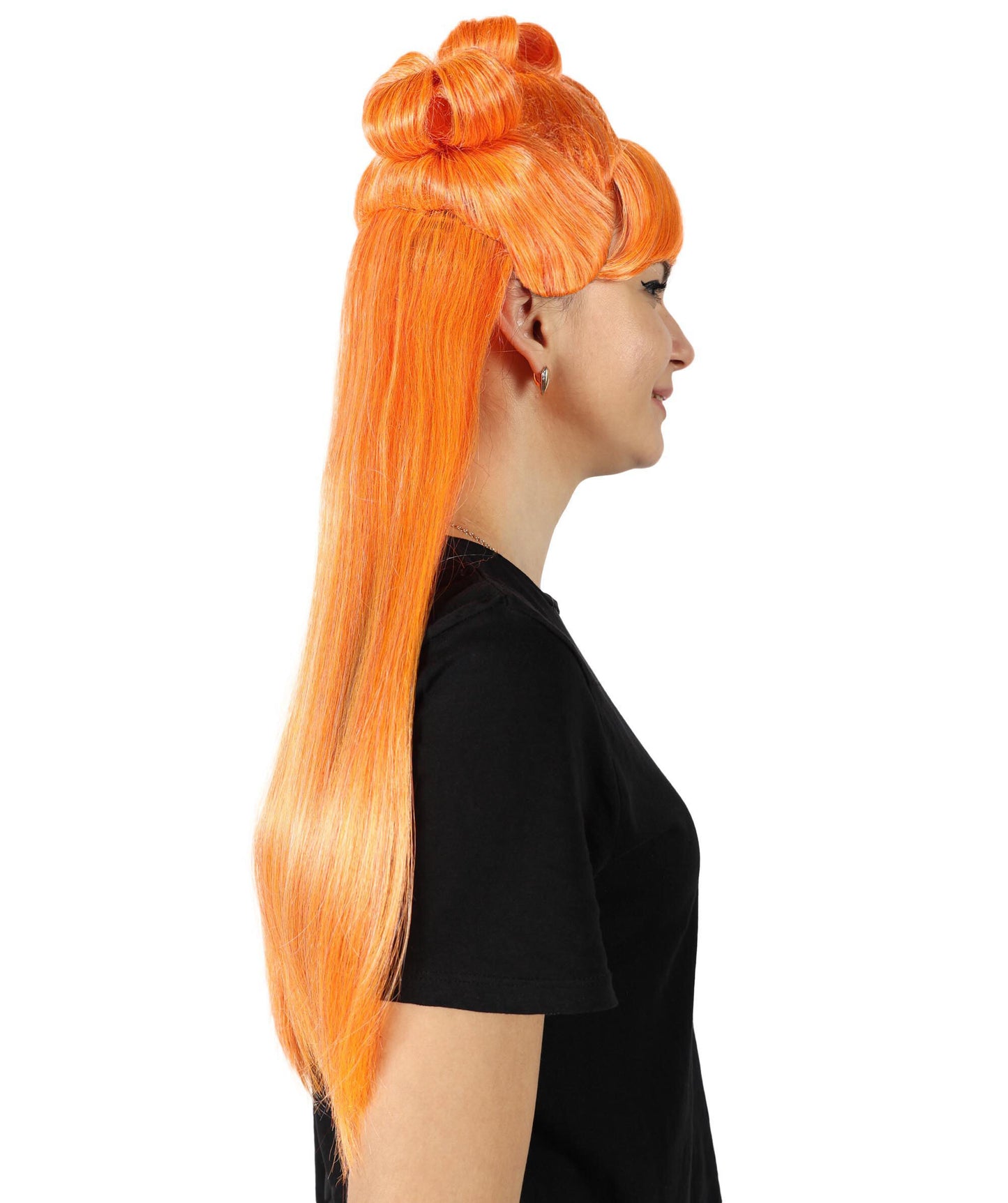 HPO Women Megan Thee Stallion Long Straight Orange Wigs, Premium Breathable Capless Cap with Flame Retardant Synthetic Fiber Hair