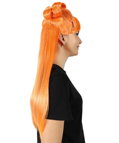HPO Women Megan Thee Stallion Long Straight Orange Wigs, Premium Breathable Capless Cap with Flame Retardant Synthetic Fiber Hair