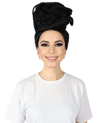 HPO Women's Lupita Nyong'o long Curly Black Wig, Costume and Halloween Accessory, Premium Breathable Capless Cap with Flame Retardant Synthetic Fiber Hair