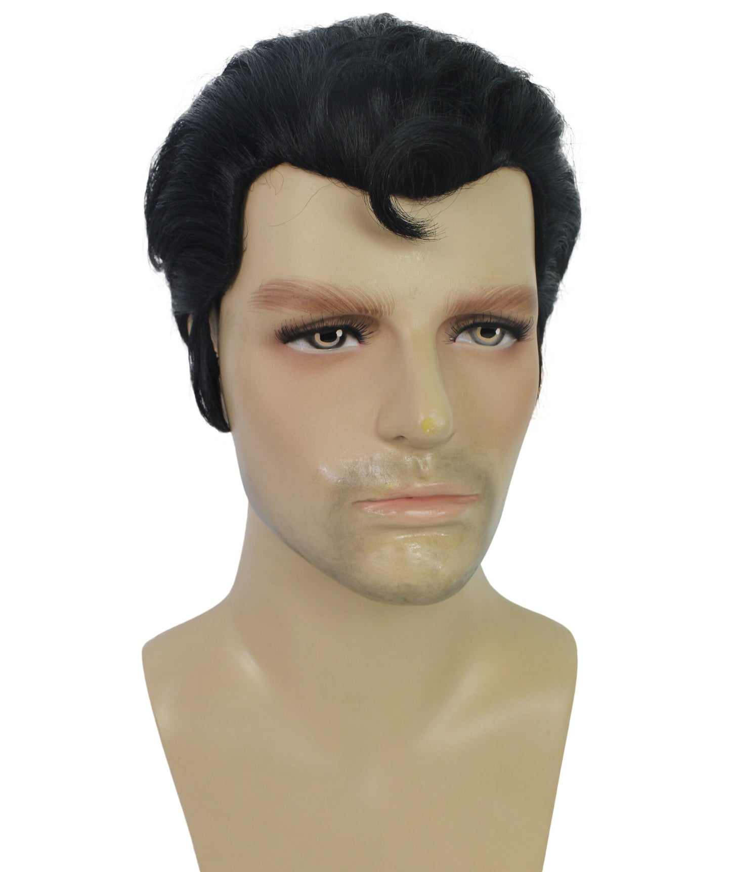 HPO Grease Danny Zuko Wig for Men, Black Slicked-Back Style, Iconic Costume Wig, Premium Breathable Capless Cap with Flame Retardant Synthetic Fiber Hair
