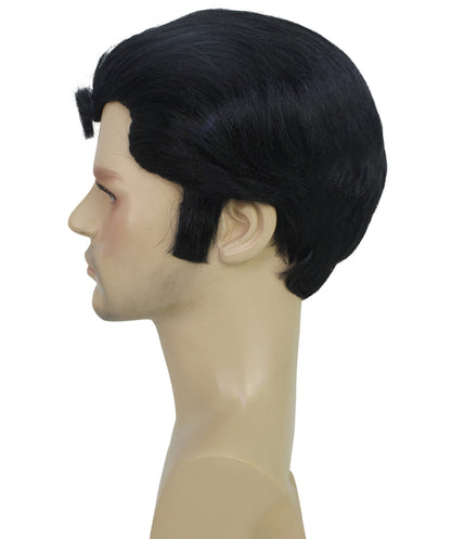 HPO Grease Danny Zuko Wig for Men, Black Slicked-Back Style, Iconic Costume Wig, Premium Breathable Capless Cap with Flame Retardant Synthetic Fiber Hair