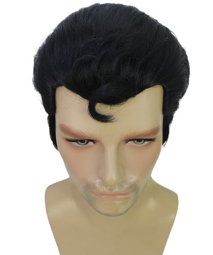 HPO Grease Danny Zuko Wig for Men, Black Slicked-Back Style, Iconic Costume Wig, Premium Breathable Capless Cap with Flame Retardant Synthetic Fiber Hair