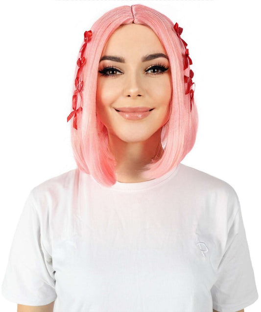HPO Lakeyah Pink Wigs for Women - Sleek Short Straight Hairstyle Costume Accessory, Premium Breathable Capless Cap with Flame Retardant Synthetic Fiber Hair