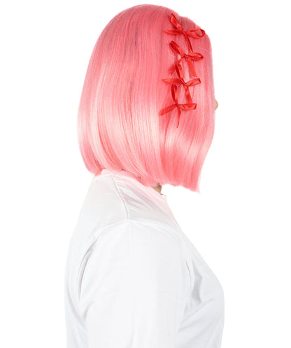 HPO Lakeyah Pink Wigs for Women - Sleek Short Straight Hairstyle Costume Accessory, Premium Breathable Capless Cap with Flame Retardant Synthetic Fiber Hair