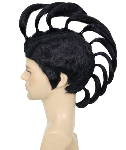 HPO Men Punk Iroquois Wig, Black & Vibrant Colors, Spiky Mohawk Costume Wig, Premium Breathable Capless Cap with Flame Retardant Synthetic Fiber Hair