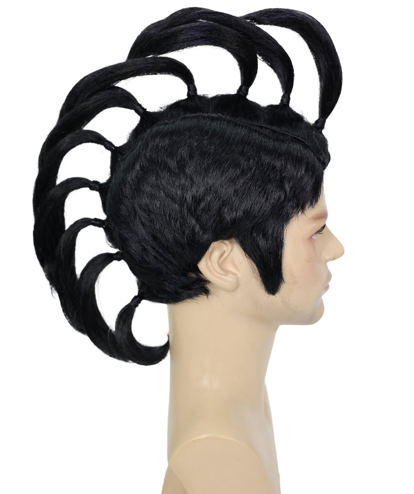 HPO Men Punk Iroquois Wig, Black & Vibrant Colors, Spiky Mohawk Costume Wig, Premium Breathable Capless Cap with Flame Retardant Synthetic Fiber Hair