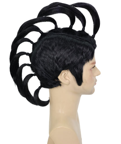 HPO Men Punk Iroquois Wig, Black & Vibrant Colors, Spiky Mohawk Costume Wig, Premium Breathable Capless Cap with Flame Retardant Synthetic Fiber Hair