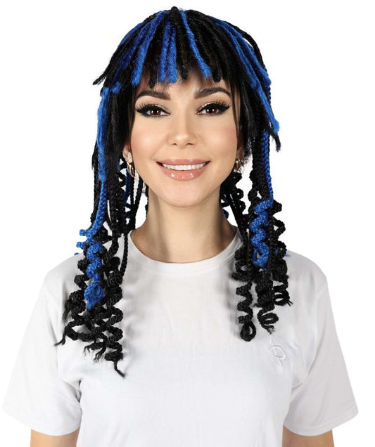HPO Wowmen Cleopatra Braid Black and Blue Wig , Crocheted Style Iconic Look, Perfect for Cosplay Halloween and Themed Parties,Premium Breathable Capless Cap with Flame Retardant Synthetic Fiber Hair