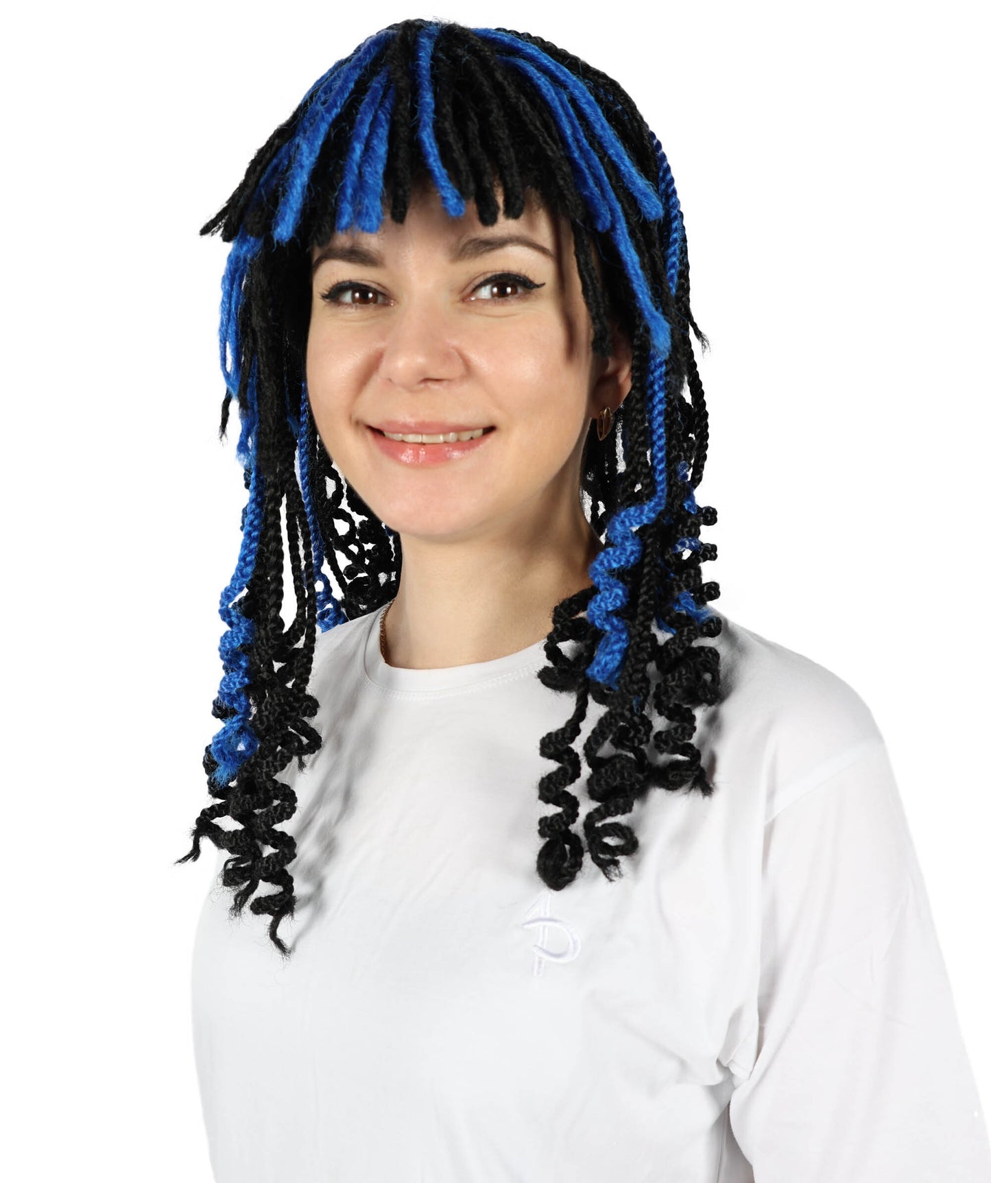 HPO Wowmen Cleopatra Braid Black and Blue Wig , Crocheted Style Iconic Look, Perfect for Cosplay Halloween and Themed Parties,Premium Breathable Capless Cap with Flame Retardant Synthetic Fiber Hair