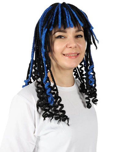 HPO Wowmen Cleopatra Braid Black and Blue Wig , Crocheted Style Iconic Look, Perfect for Cosplay Halloween and Themed Parties,Premium Breathable Capless Cap with Flame Retardant Synthetic Fiber Hair