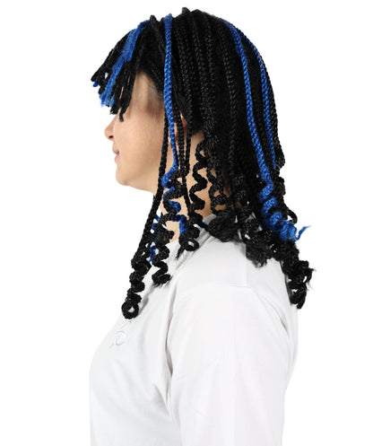 HPO Wowmen Cleopatra Braid Black and Blue Wig , Crocheted Style Iconic Look, Perfect for Cosplay Halloween and Themed Parties,Premium Breathable Capless Cap with Flame Retardant Synthetic Fiber Hair