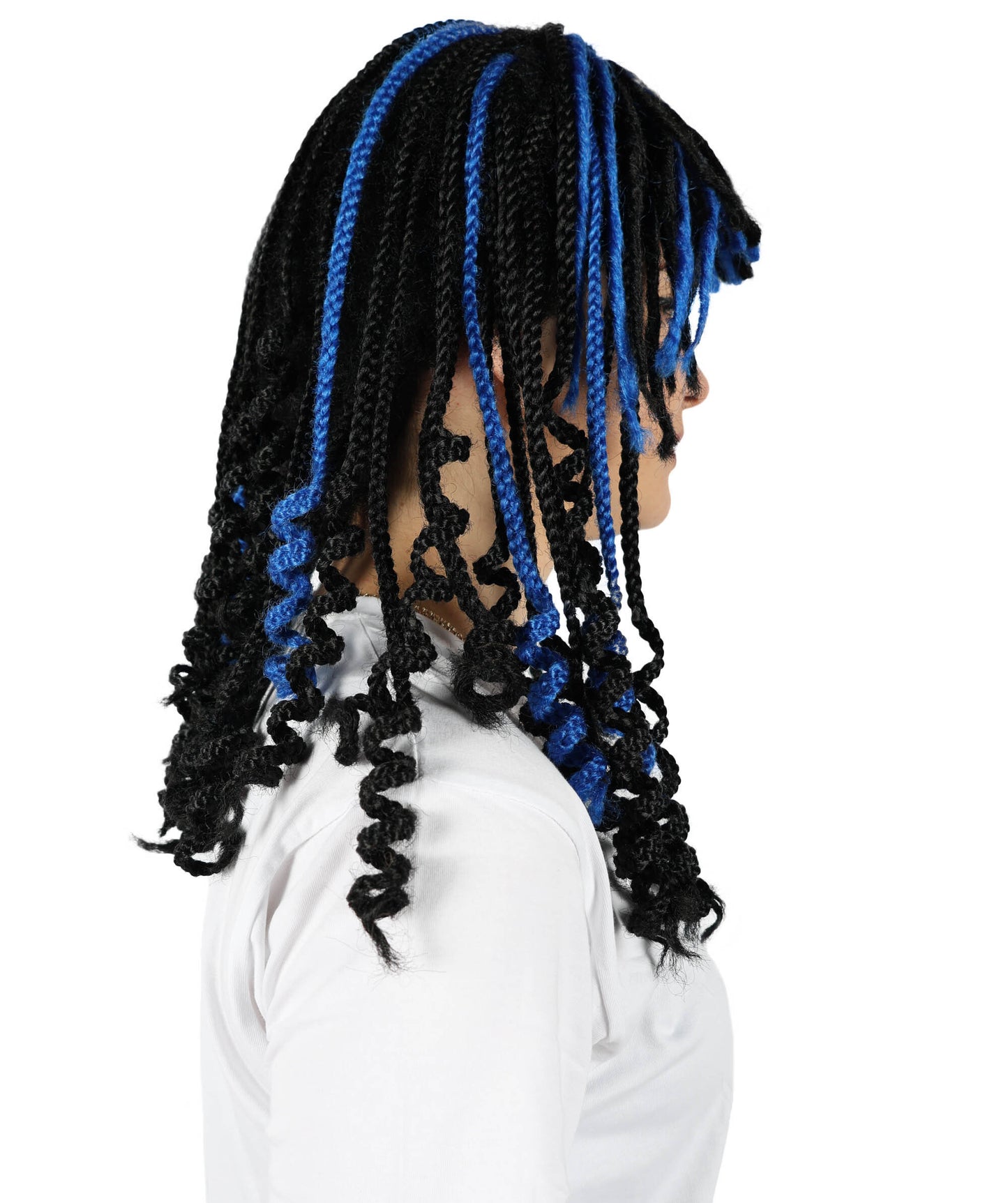 HPO Wowmen Cleopatra Braid Black and Blue Wig , Crocheted Style Iconic Look, Perfect for Cosplay Halloween and Themed Parties,Premium Breathable Capless Cap with Flame Retardant Synthetic Fiber Hair