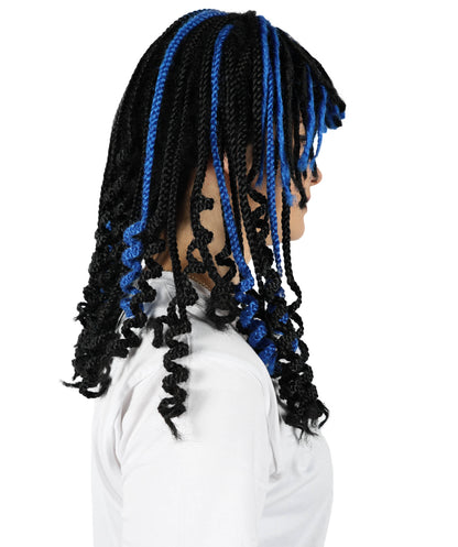 HPO Wowmen Cleopatra Braid Black and Blue Wig , Crocheted Style Iconic Look, Perfect for Cosplay Halloween and Themed Parties,Premium Breathable Capless Cap with Flame Retardant Synthetic Fiber Hair