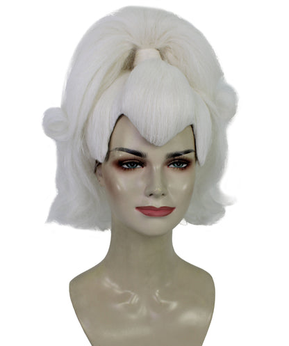 HPO Georgina Custom Wig for Women, White Wavy Elegant Styling, Premium Breathable Capless Cap with Flame Retardant Synthetic Fiber Hair