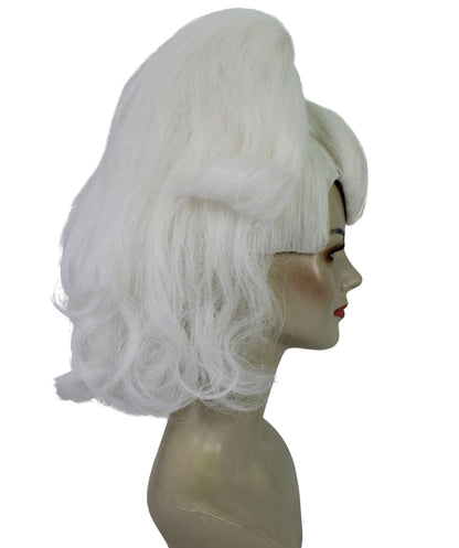 HPO Georgina Custom Wig for Women, White Wavy Elegant Styling, Premium Breathable Capless Cap with Flame Retardant Synthetic Fiber Hair