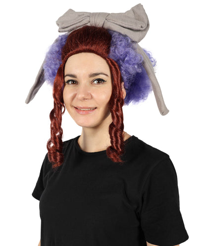 HPO Lavender Whimsy Clown Wig for Women, Curly Multiple Color Locks, Fun Costume Wig Premium Breathable Capless Cap with Flame Retardant Synthetic Fiber Hair