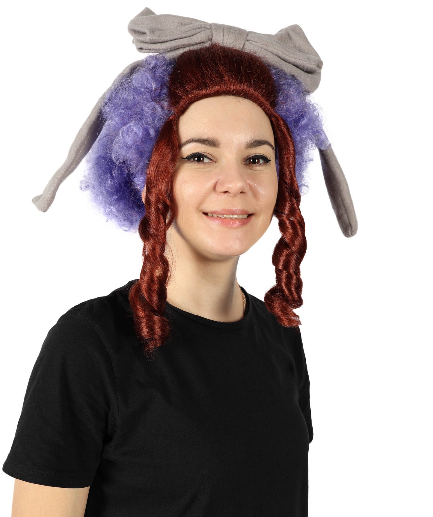 HPO Lavender Whimsy Clown Wig for Women, Curly Multiple Color Locks, Fun Costume Wig Premium Breathable Capless Cap with Flame Retardant Synthetic Fiber Hair