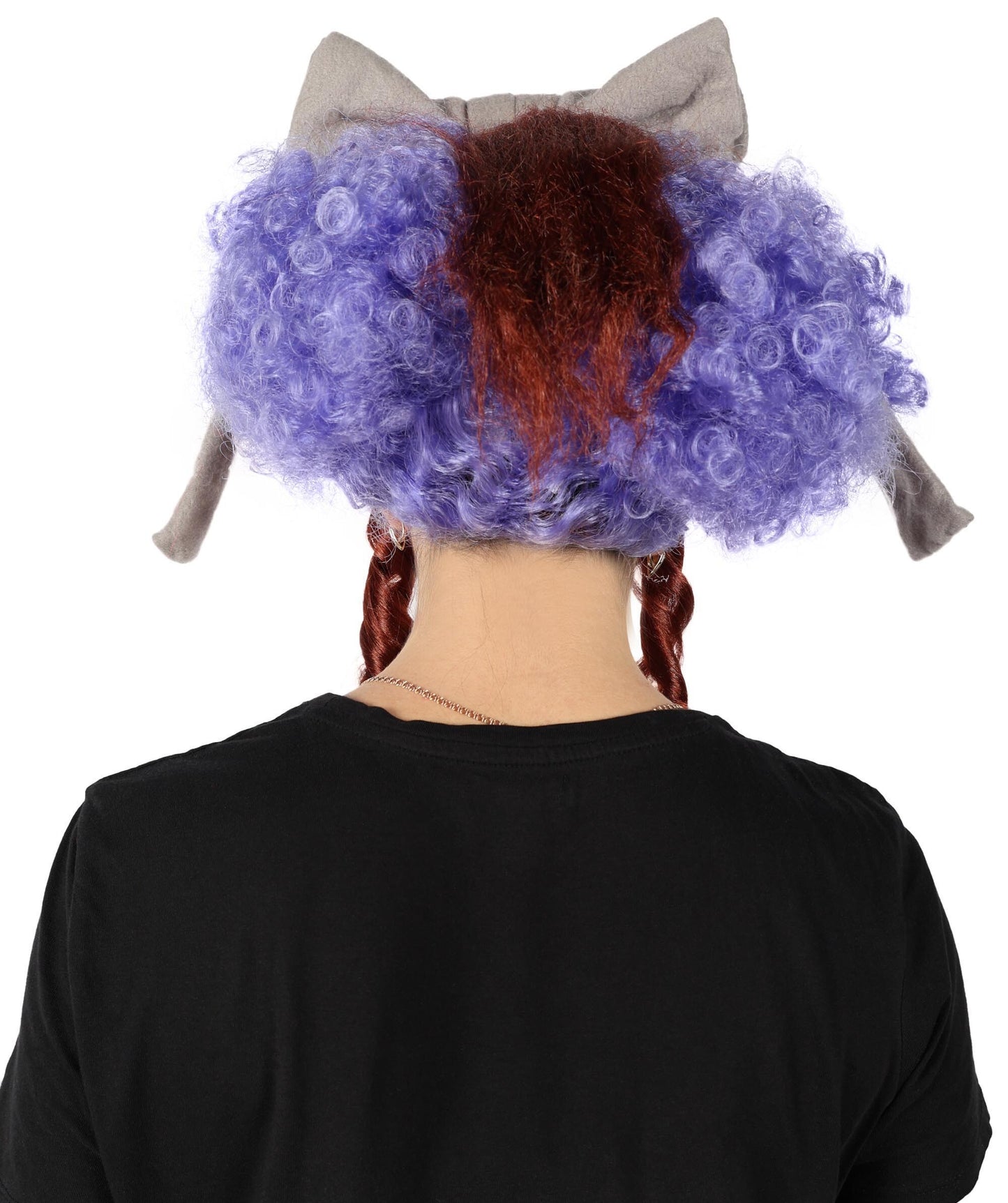 HPO Lavender Whimsy Clown Wig for Women, Curly Multiple Color Locks, Fun Costume Wig Premium Breathable Capless Cap with Flame Retardant Synthetic Fiber Hair