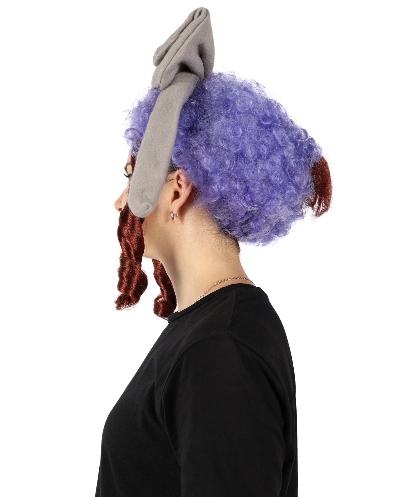HPO Lavender Whimsy Clown Wig for Women, Curly Multiple Color Locks, Fun Costume Wig Premium Breathable Capless Cap with Flame Retardant Synthetic Fiber Hair