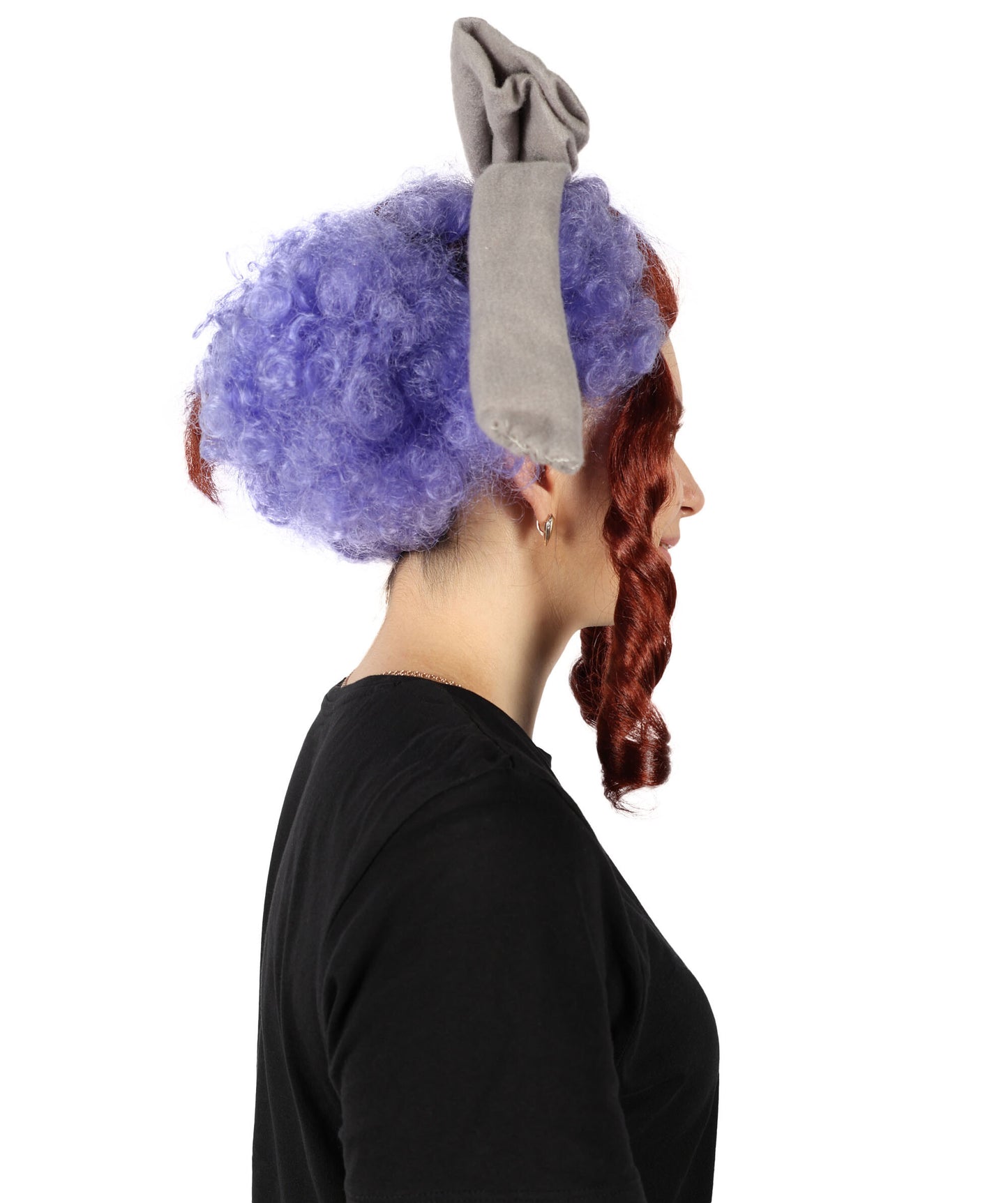 HPO Lavender Whimsy Clown Wig for Women, Curly Multiple Color Locks, Fun Costume Wig Premium Breathable Capless Cap with Flame Retardant Synthetic Fiber Hair