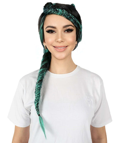 HPO Women’s Braid Multiple Ponytail Wig with Bangs| Cosplay Wig | Flame-retardant Synthetic Fiber
