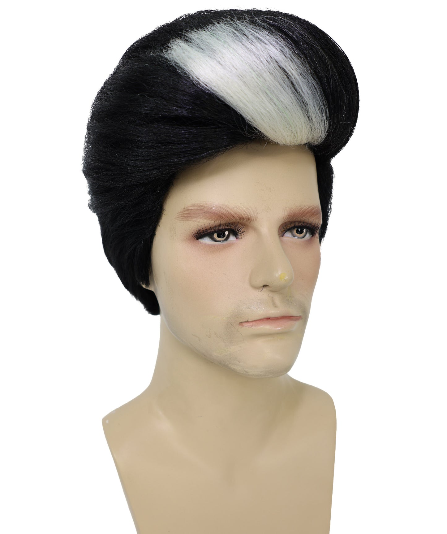 HPO Men's 90s Short Black Rapper Wig with White Streaks in front | Halloween and Cosplay Wig | Flame-retardant Synthetic Fiber