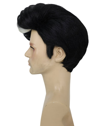 HPO Men's 90s Short Black Rapper Wig with White Streaks in front | Halloween and Cosplay Wig | Flame-retardant Synthetic Fiber