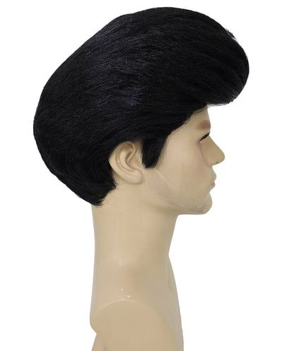 HPO Men's 90s Short Black Rapper Wig with White Streaks in front | Halloween and Cosplay Wig | Flame-retardant Synthetic Fiber