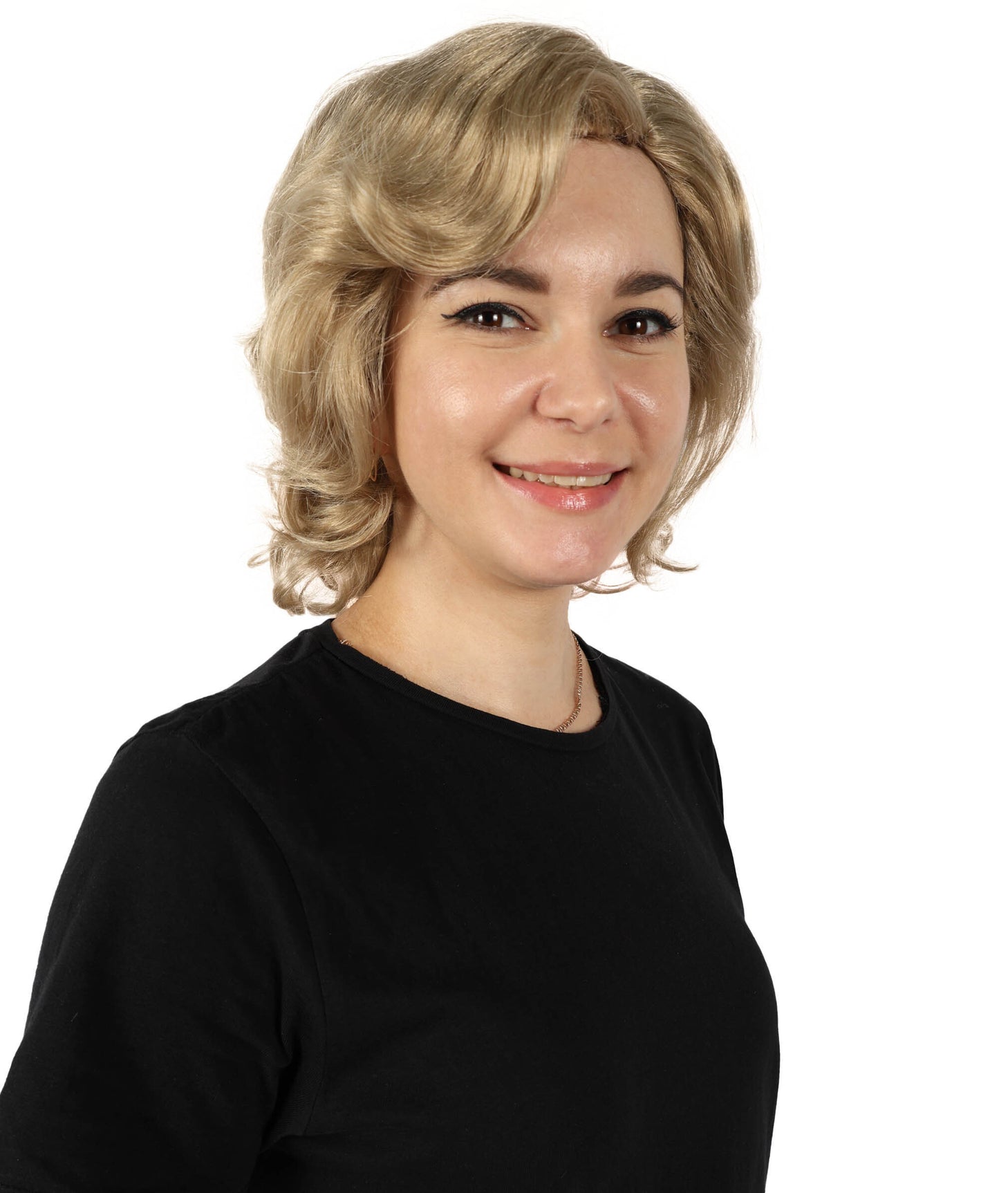 HPO Adult Women's Iconic Political Leader Inspired Classic Blonde Curled Short Wig| Halloween and Cosplay Wig | Flame-retardant Synthetic Fiber