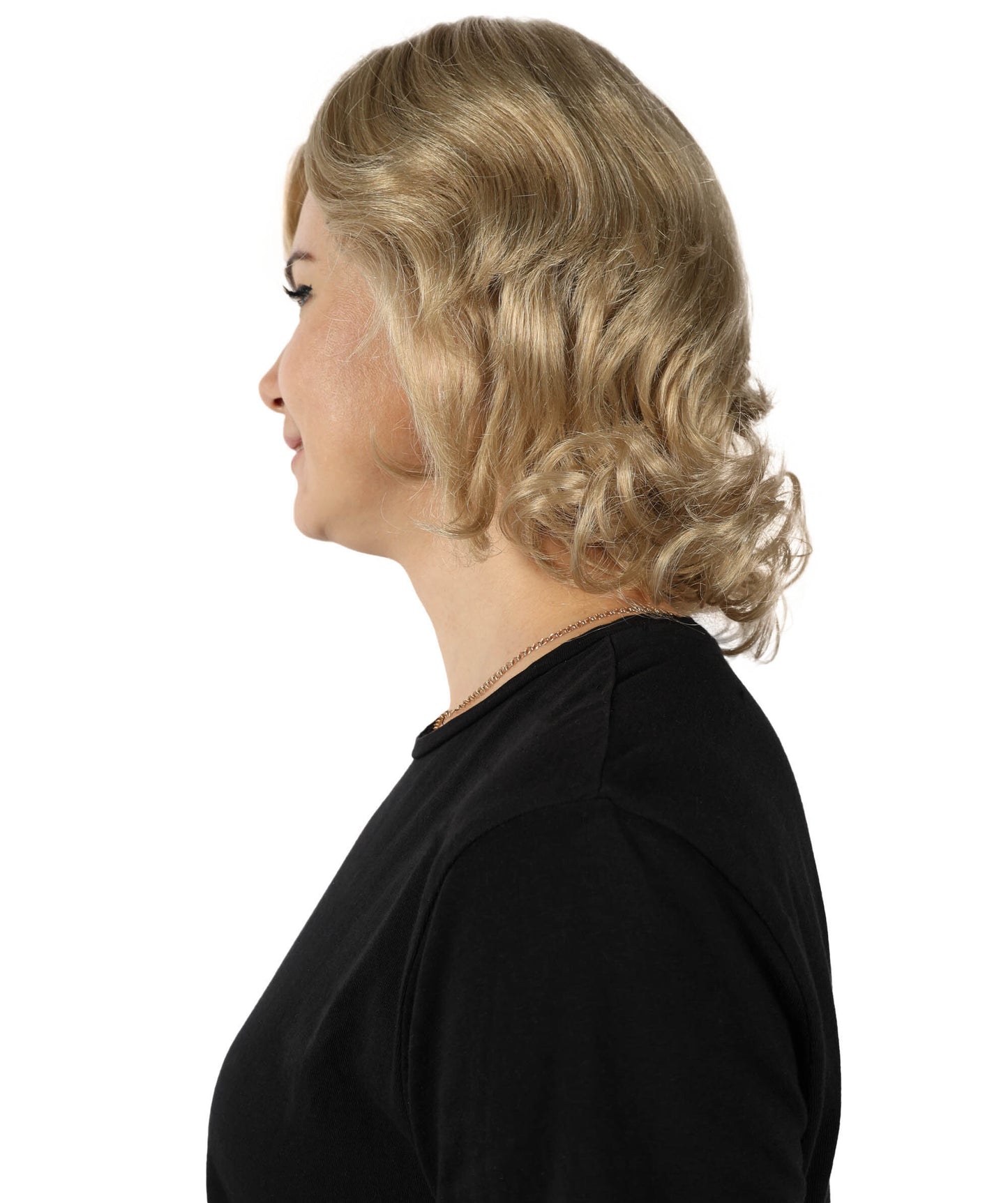 HPO Adult Women's Iconic Political Leader Inspired Classic Blonde Curled Short Wig| Halloween and Cosplay Wig | Flame-retardant Synthetic Fiber