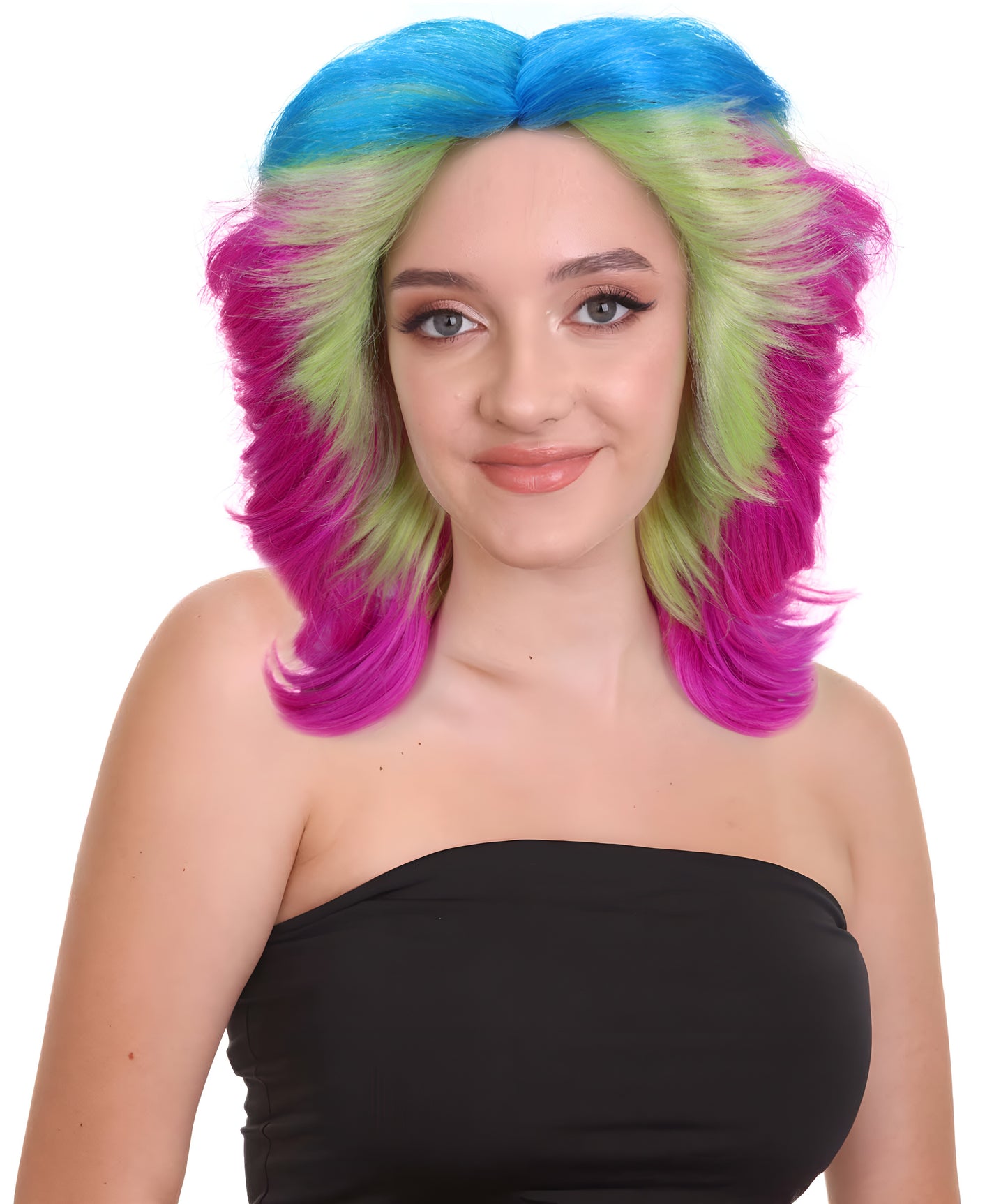 HPO Vibrant Neon Rainbow Wig with Bold Multicolor Style | Flame Retardant Synthetic Fiber Hair