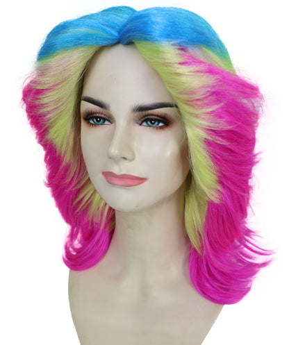 HPO Vibrant Neon Rainbow Wig with Bold Multicolor Style | Flame Retardant Synthetic Fiber Hair