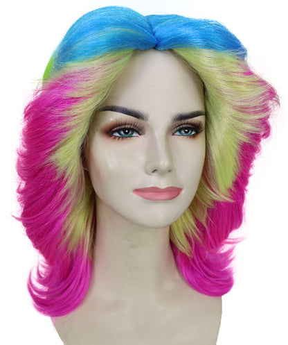 HPO Vibrant Neon Rainbow Wig with Bold Multicolor Style | Flame Retardant Synthetic Fiber Hair