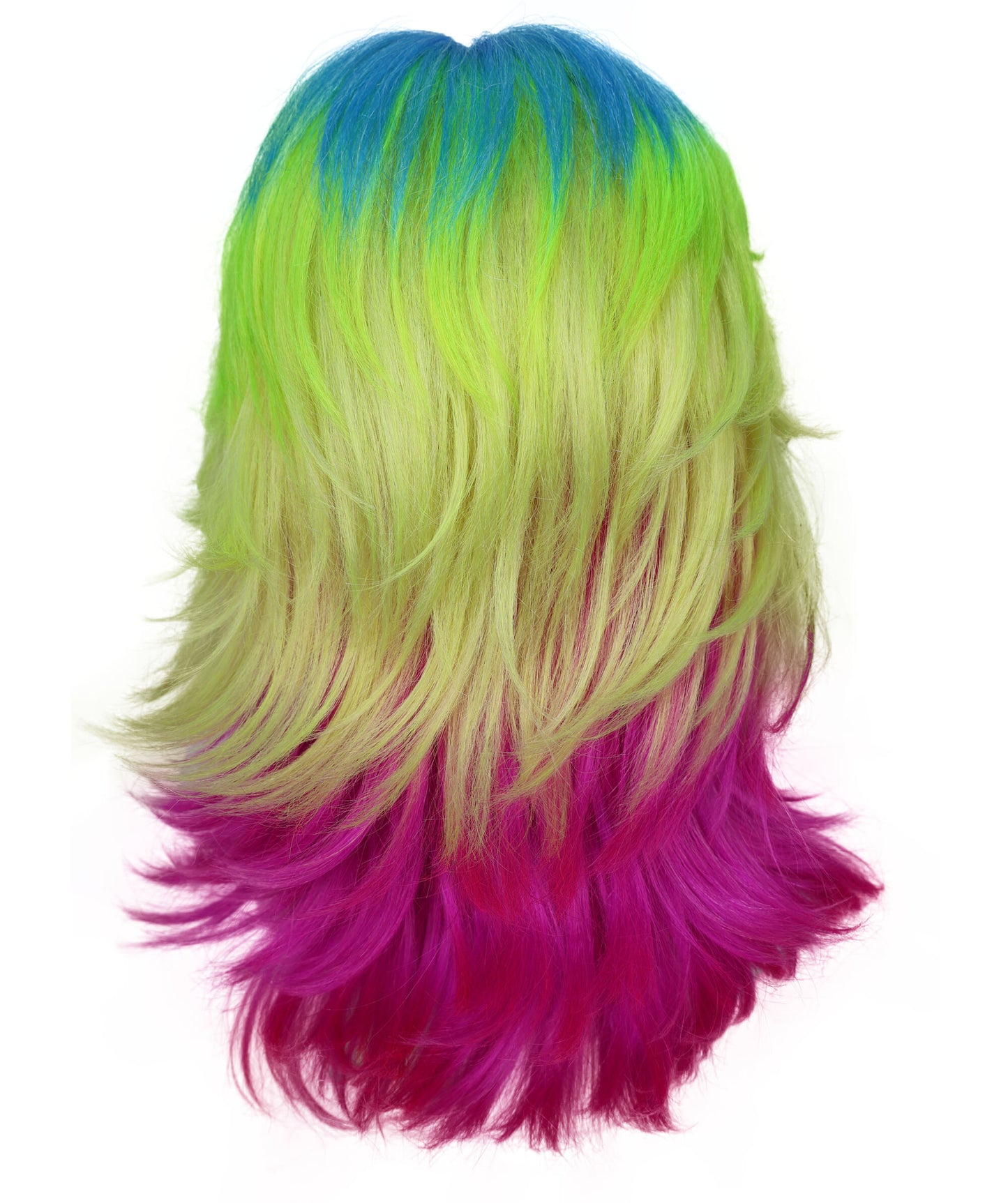 HPO Vibrant Neon Rainbow Wig with Bold Multicolor Style | Flame Retardant Synthetic Fiber Hair