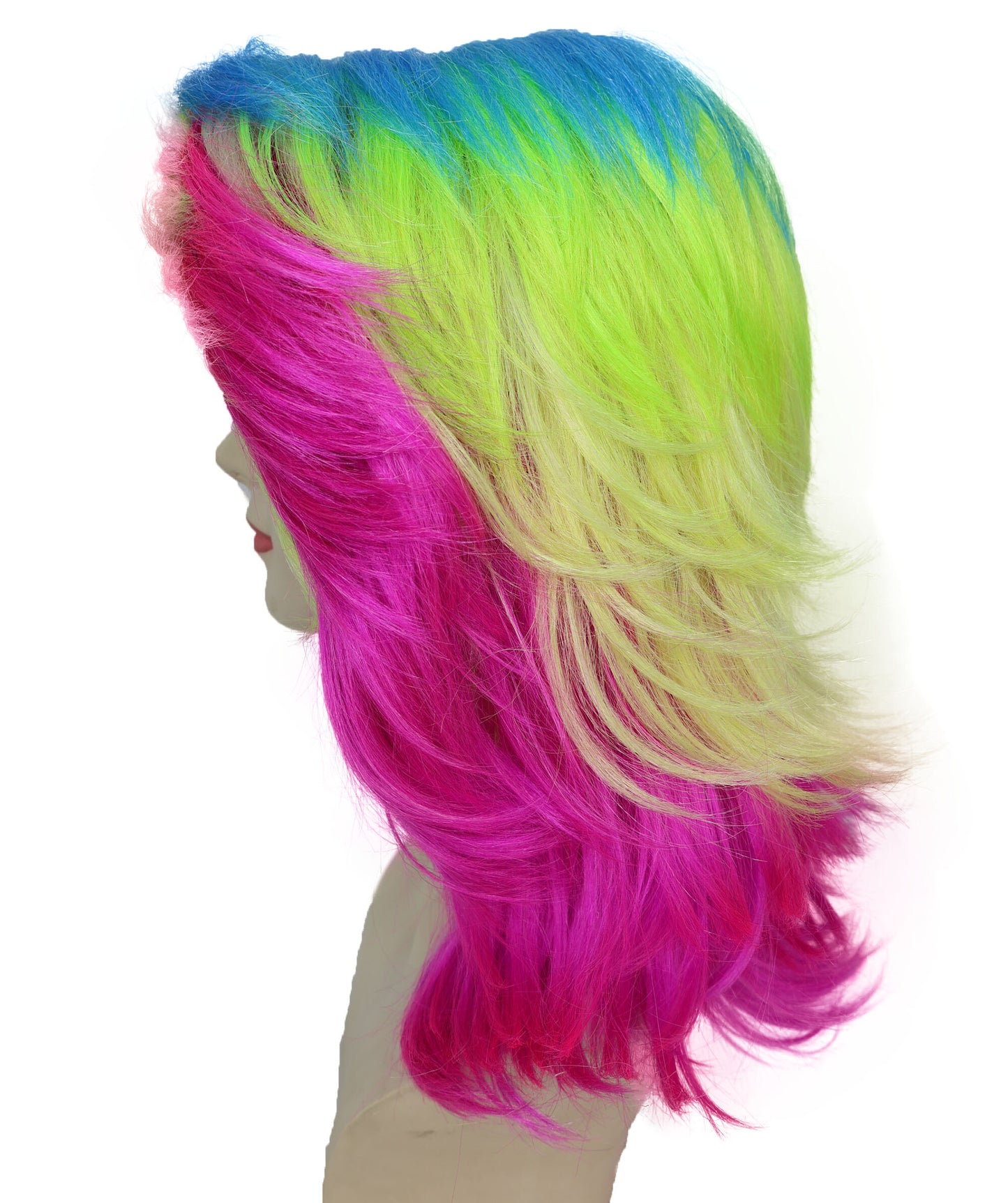 HPO Vibrant Neon Rainbow Wig with Bold Multicolor Style | Flame Retardant Synthetic Fiber Hair