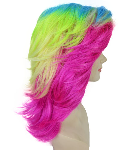 HPO Vibrant Neon Rainbow Wig with Bold Multicolor Style | Flame Retardant Synthetic Fiber Hair