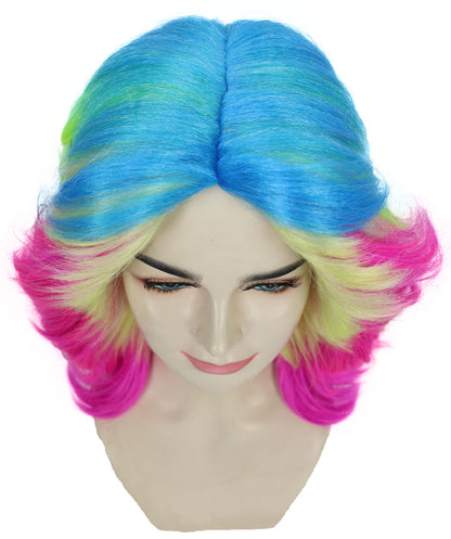 HPO Vibrant Neon Rainbow Wig with Bold Multicolor Style | Flame Retardant Synthetic Fiber Hair