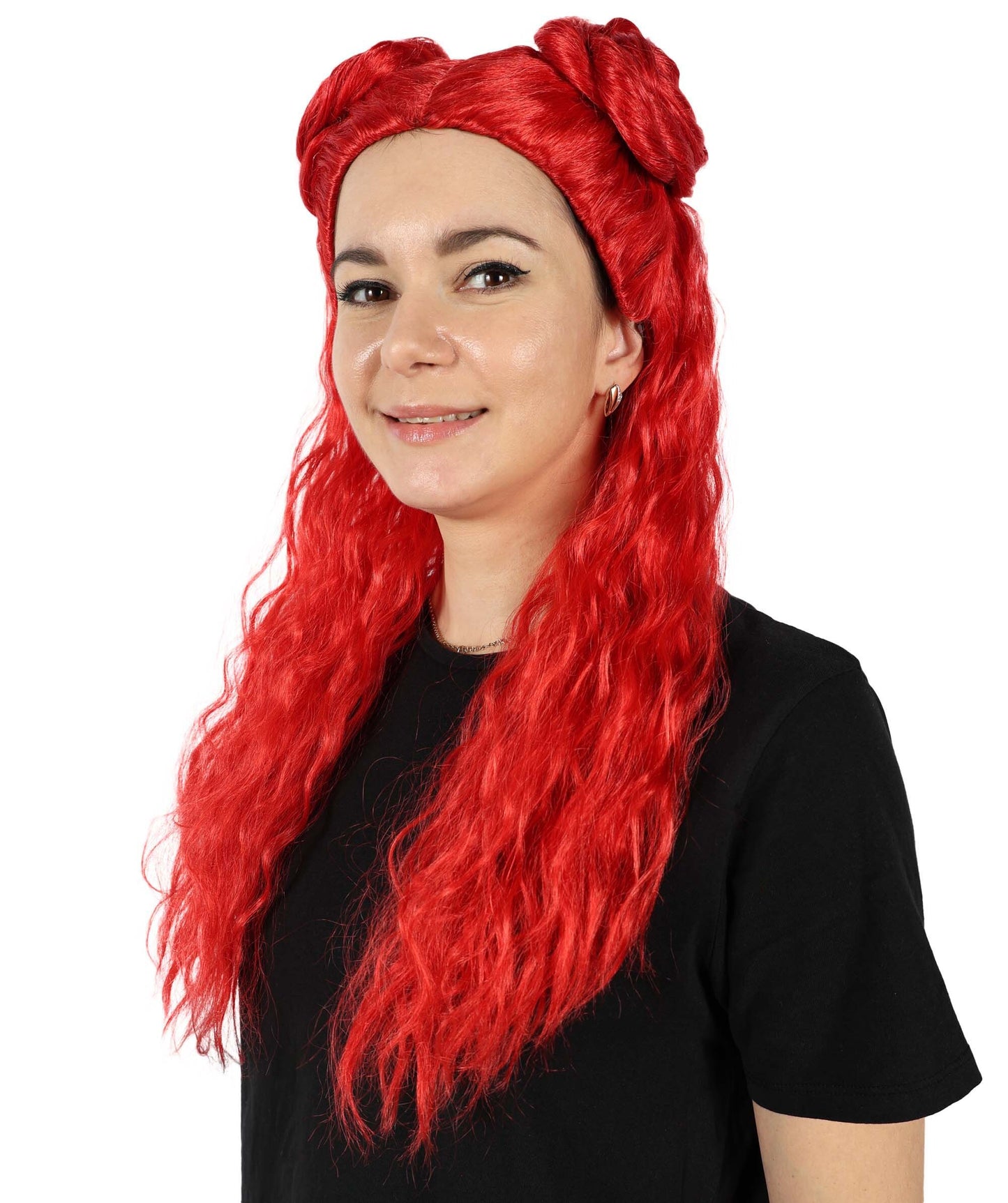 HPO Women's Movie Inspired Wavy Long Red Wig | Halloween and Cosplay Wig | Flame-retardant Synthetic Fiber