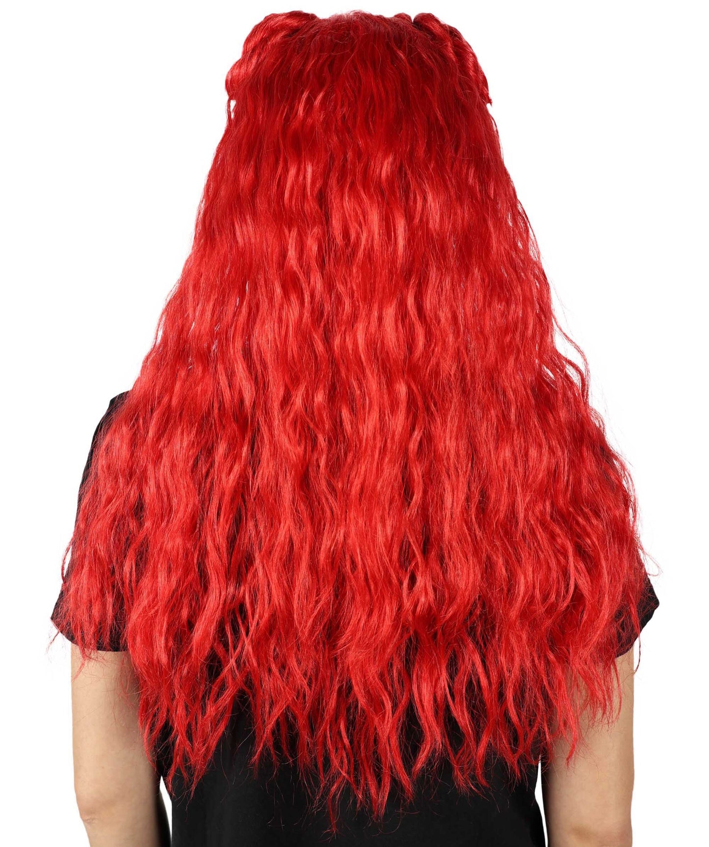 HPO Women's Movie Inspired Wavy Long Red Wig | Halloween and Cosplay Wig | Flame-retardant Synthetic Fiber
