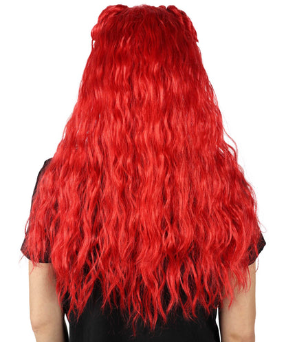 HPO Women's Movie Inspired Wavy Long Red Wig | Halloween and Cosplay Wig | Flame-retardant Synthetic Fiber