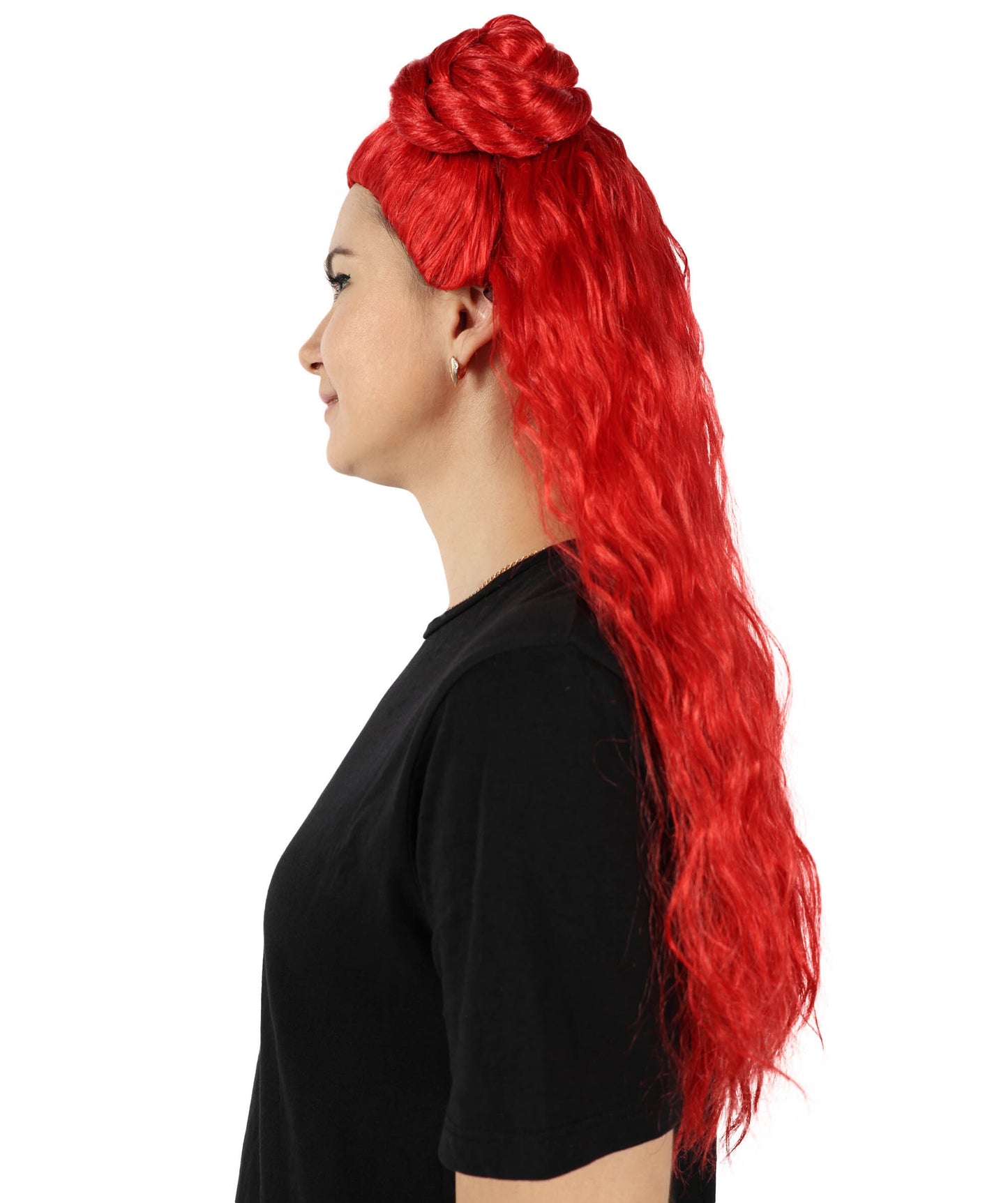 HPO Women's Movie Inspired Wavy Long Red Wig | Halloween and Cosplay Wig | Flame-retardant Synthetic Fiber