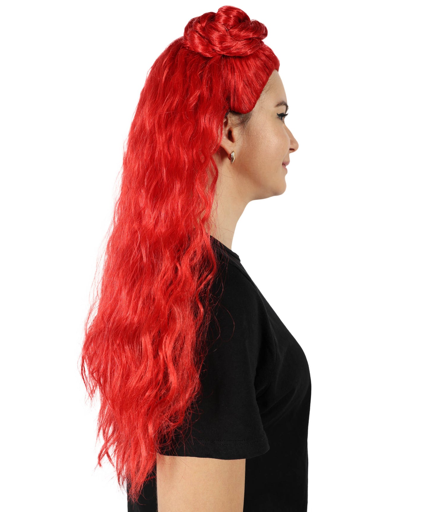 HPO Women's Movie Inspired Wavy Long Red Wig | Halloween and Cosplay Wig | Flame-retardant Synthetic Fiber